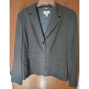 Talbots sz 18 gray stretch wool 2-button blazer buttoned pockets Italian fabric